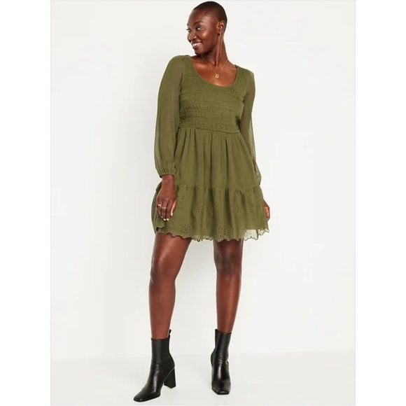 Old Navy Dresses & Skirts - Old Navy Cottagecore Fit & Flare Long-Sleeve Eyelet Mini Dress‎ NWT LARGE TALL